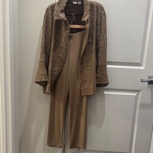 Chico's Travelers Textured Brown Jacket and Pants Set Size 3P